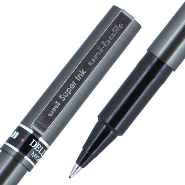 slide 4 of 7, uni-ball Deluxe Rollerball Pens, Micro Point, Graphite Barrel, Black Ink, Pack Of 3, 3 ct
