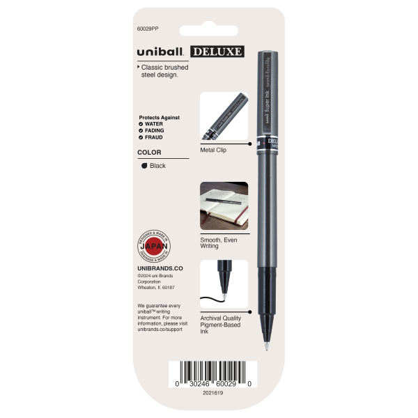 slide 6 of 7, uni-ball Deluxe Rollerball Pens, Micro Point, Graphite Barrel, Black Ink, Pack Of 3, 3 ct
