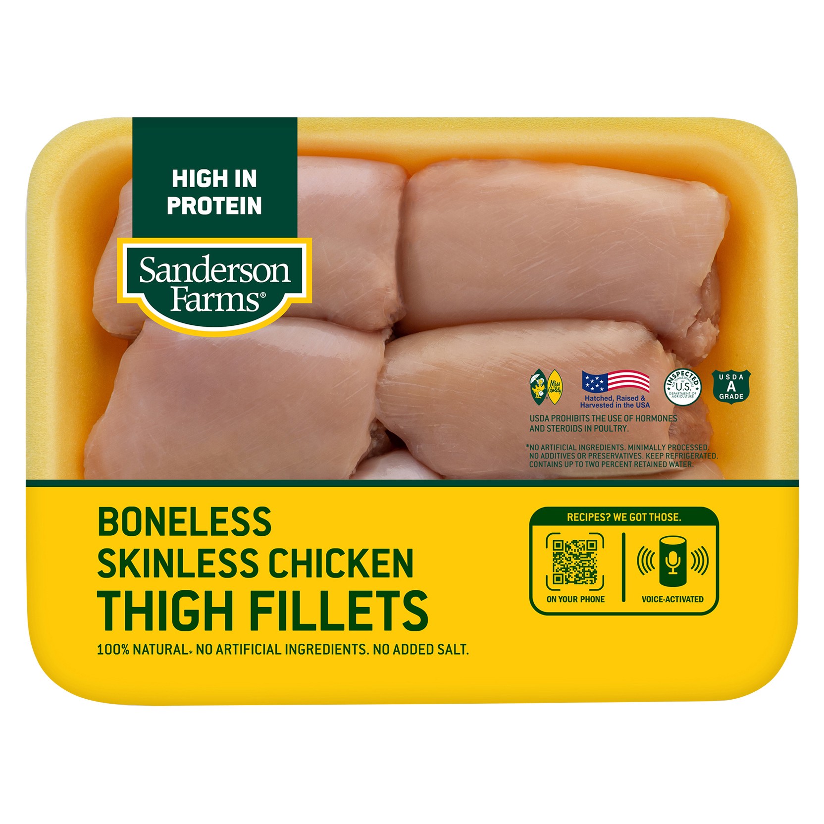 slide 1 of 1, Sanderson Farms Boneless Skinless Chicken Thigh Fillets, per lb