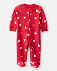 Carter's Baby Valentine's Day Heart 100% Cotton Snug Fit 2-Way Zip Sleep & Play Pajamas - Red Red PRE