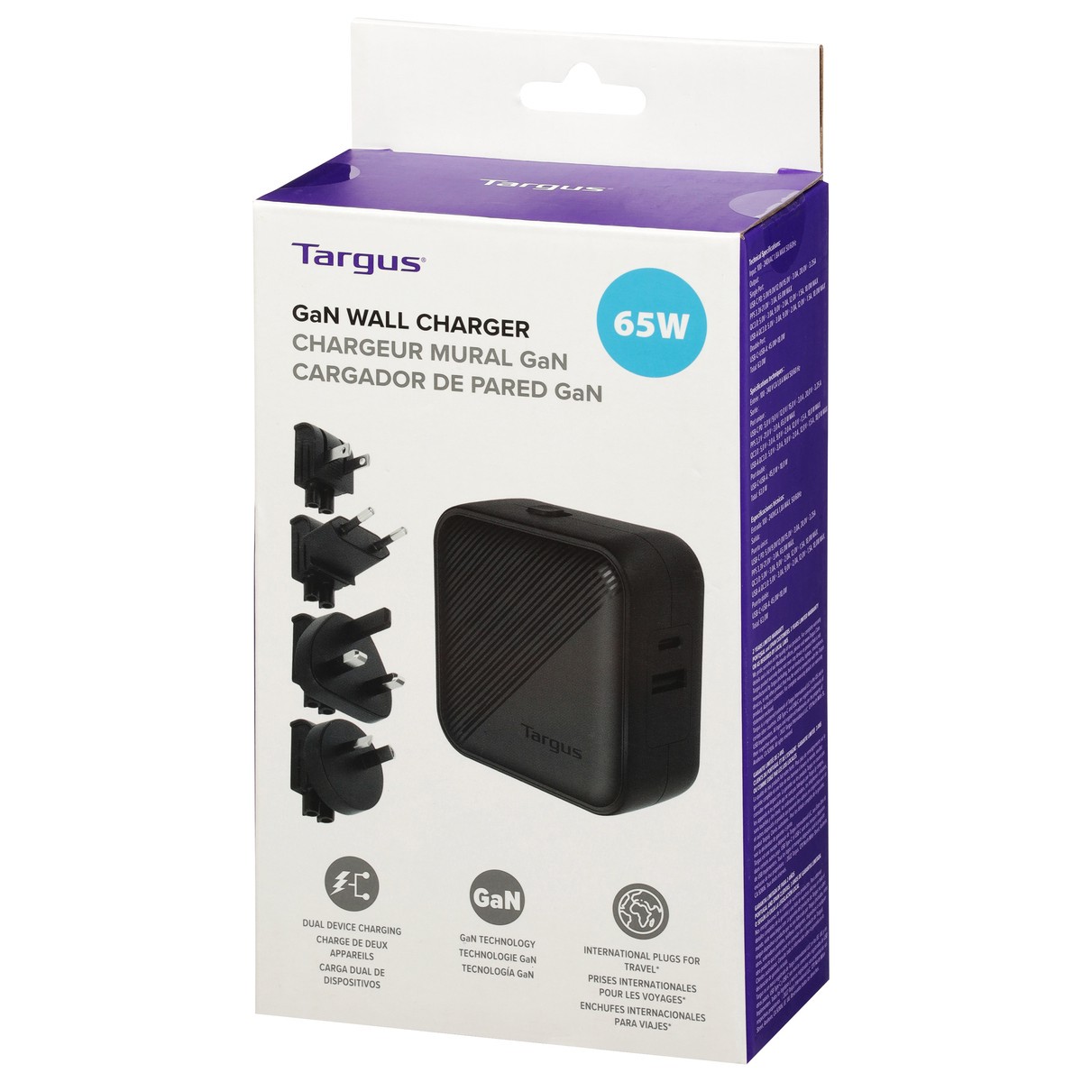 slide 8 of 9, Targus 65W Gan Wall Charger, Black, Apa803Gl, 1 ct