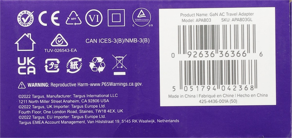 slide 5 of 9, Targus 65W Gan Wall Charger, Black, Apa803Gl, 1 ct