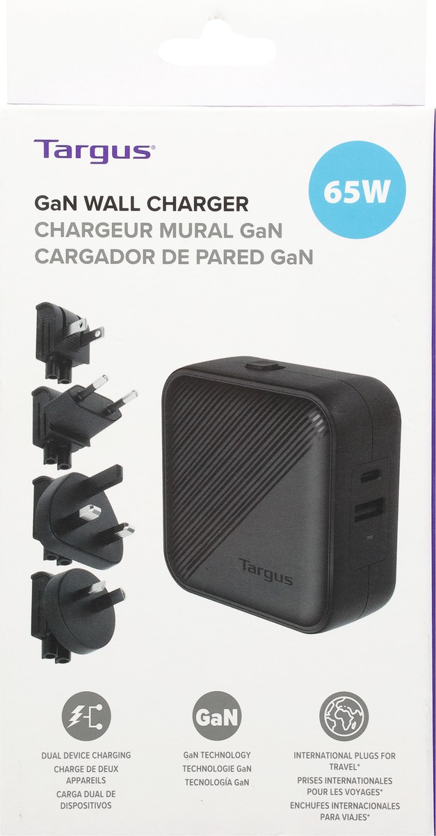 slide 9 of 9, Targus 65W Gan Wall Charger, Black, Apa803Gl, 1 ct