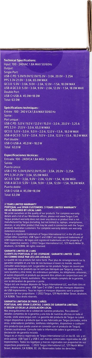 slide 7 of 9, Targus 65W Gan Wall Charger, Black, Apa803Gl, 1 ct