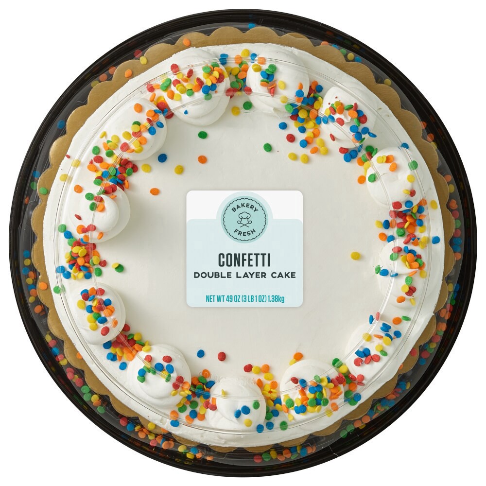 slide 3 of 4, Bakery Fresh Goodness Confetti White Iced Double Layer Cake, 48 oz