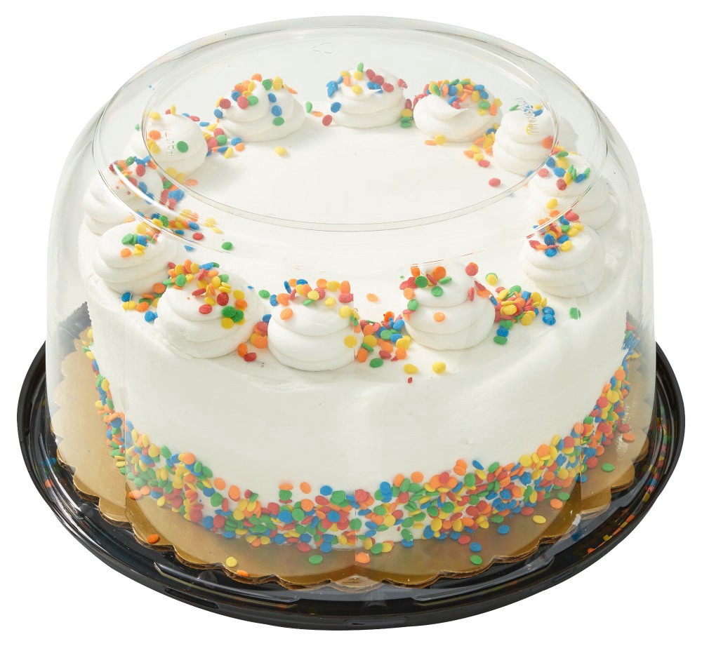 slide 1 of 4, Bakery Fresh Goodness Confetti White Iced Double Layer Cake, 48 oz