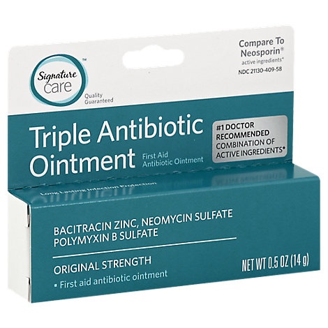 slide 1 of 1, Signature Care Ointment Triple Antibiotic First Aid Original Strength, 0.5 oz