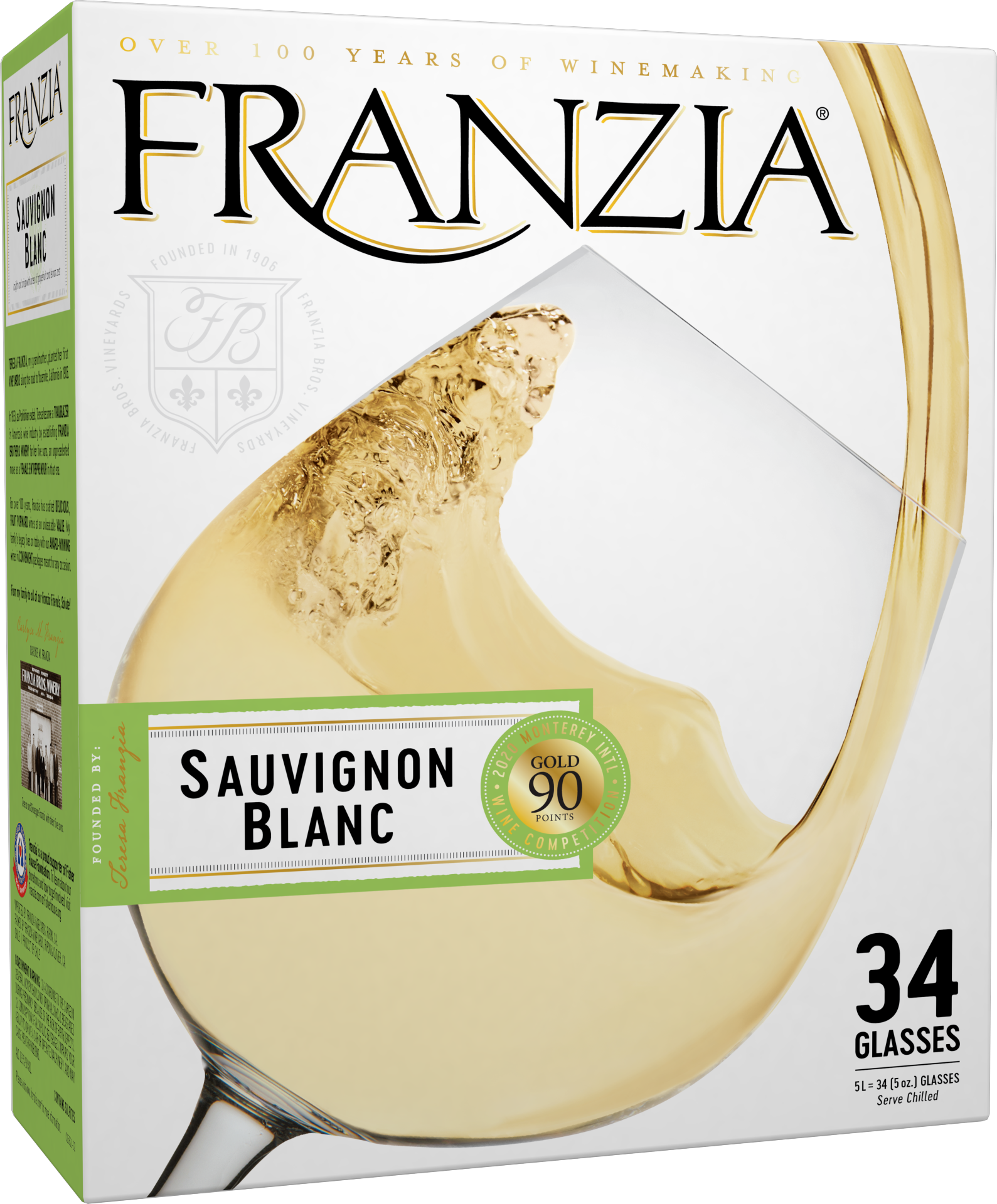 slide 1 of 4, Franzia Sauvignon Blanc White Wine, 5 liter