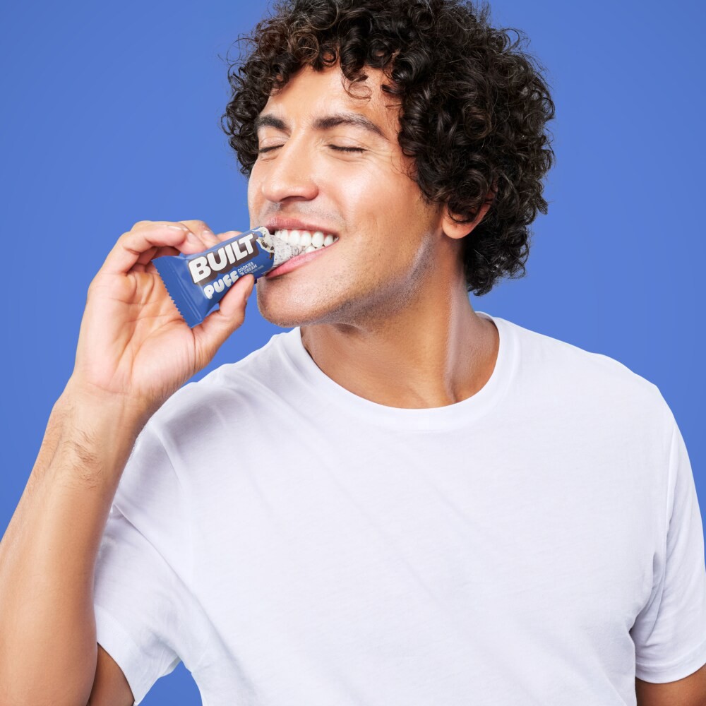 slide 4 of 5, Built Bar BUILT Puff Protein Bar, Cookies 'N Cream, 17g Protein, Collagen Snacks, 5.64 oz
