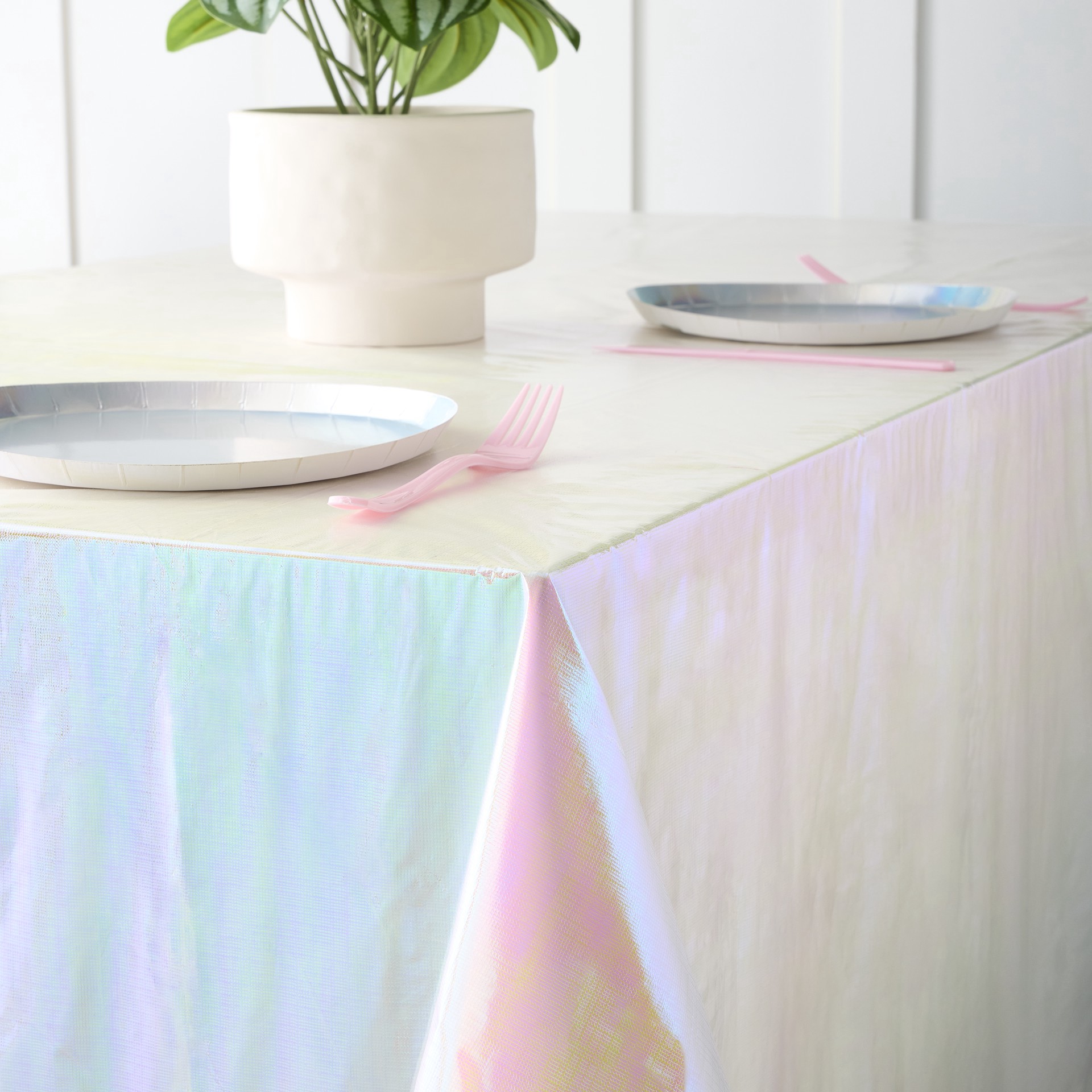 slide 3 of 3, 9ft. Iridescent Table Cover By Celebrate It, 52.5 in x 9 ft