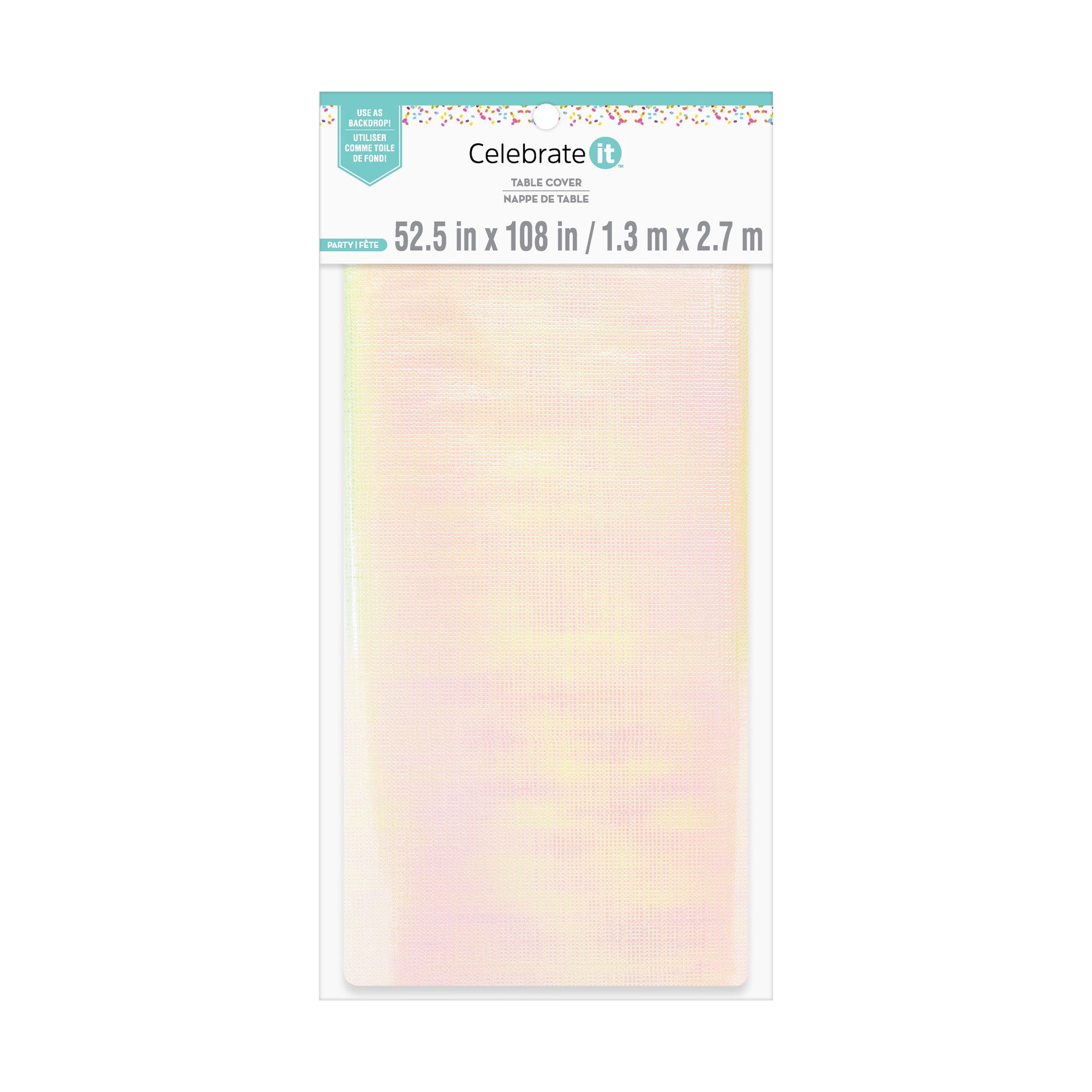 slide 2 of 3, 9ft. Iridescent Table Cover By Celebrate It, 52.5 in x 9 ft