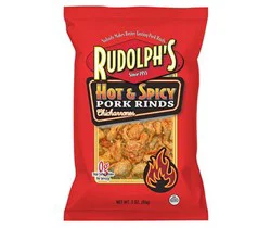 Rudolph's Hot & Spicy Pork Rinds, 3 oz