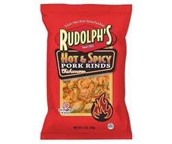 Rudolph's Hot & Spicy Pork Rinds, 3 oz