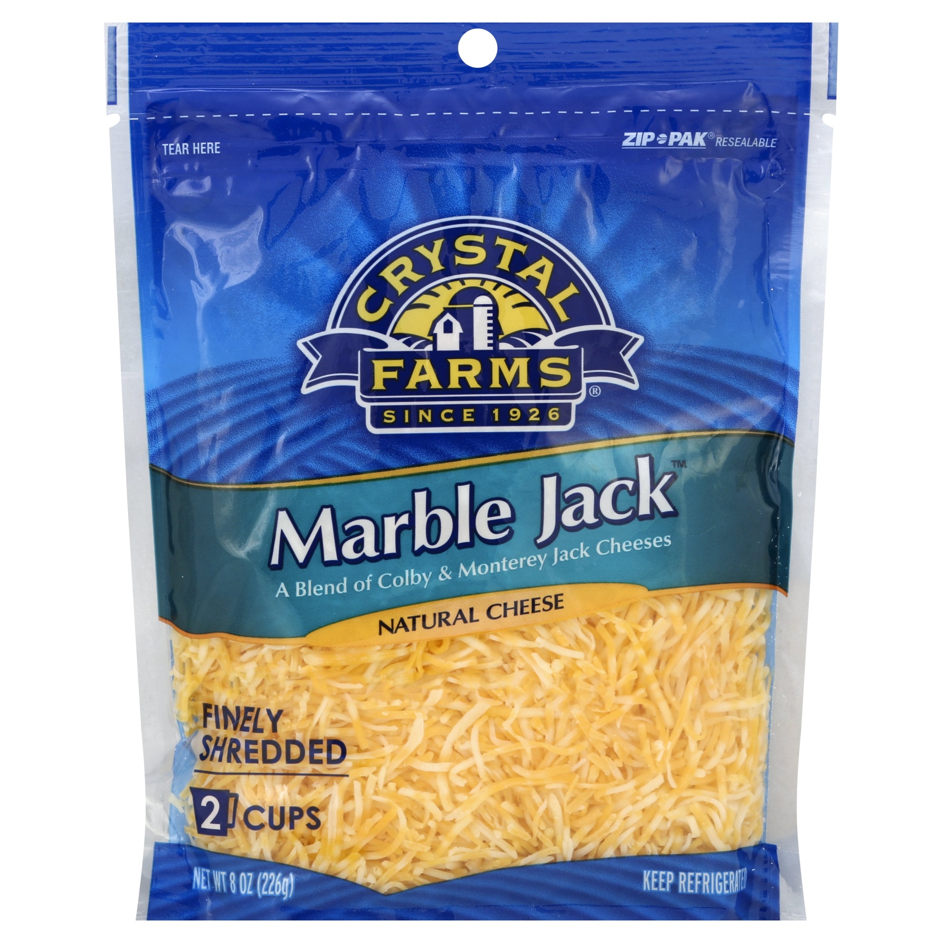 slide 1 of 1, Crystal Farms Marble Jack Finely Shredded Cheese, 8 oz