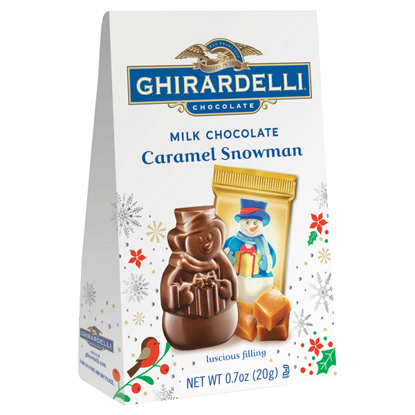 slide 1 of 1, Ghirardelli Chocolate Milk Chocolate Caramel Snowman Pouch, 0.7 oz