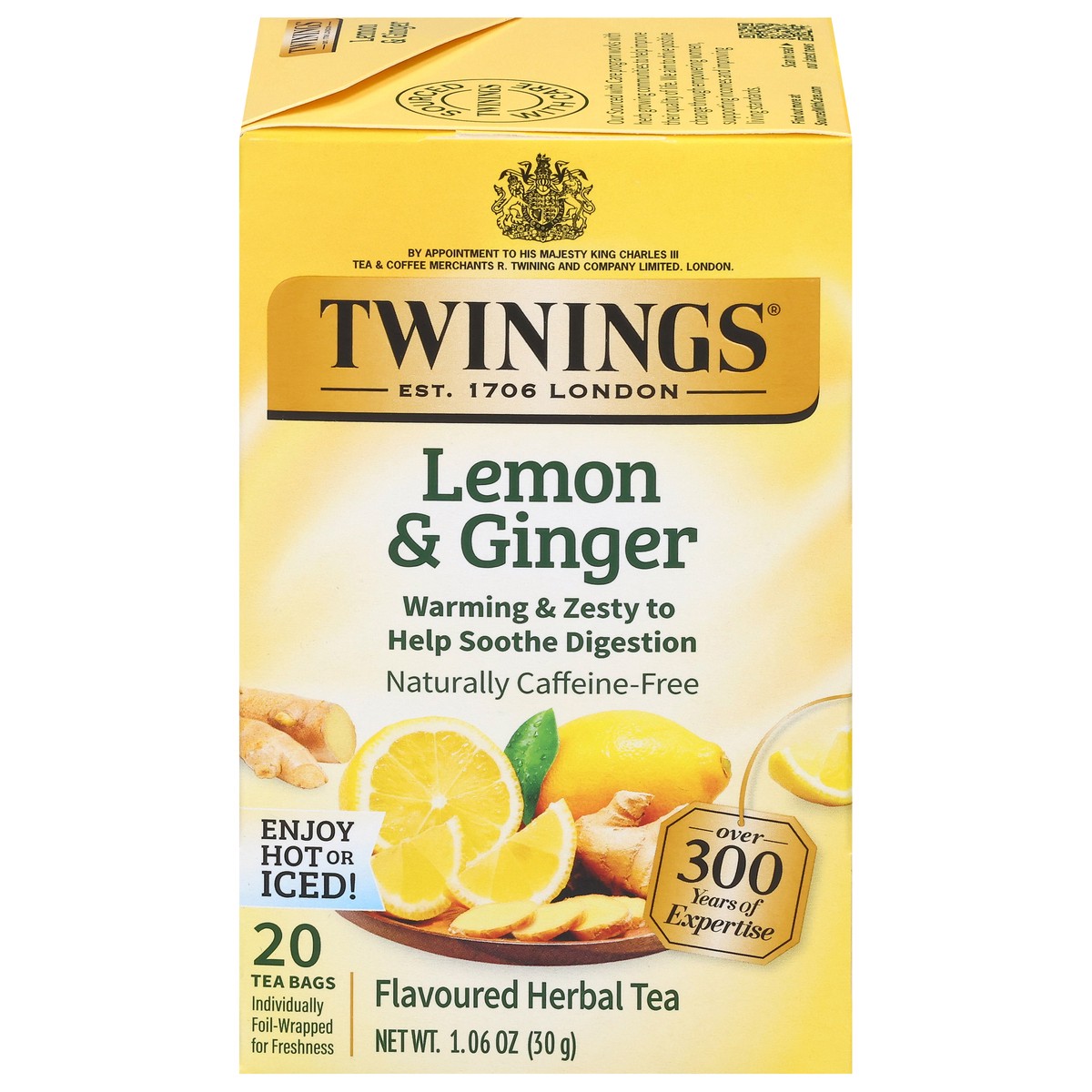 slide 1 of 9, Twinings Lemon & Ginger Herbal Tea 20 Tea Bags- 20 ct; 1.06 oz, 20 ct; 1.06 oz