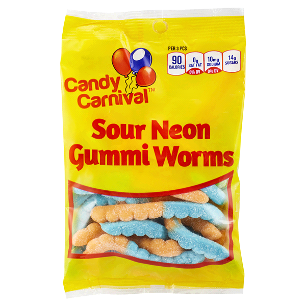 slide 1 of 1, Candy Carnival Sour Neon Worms, 6 oz