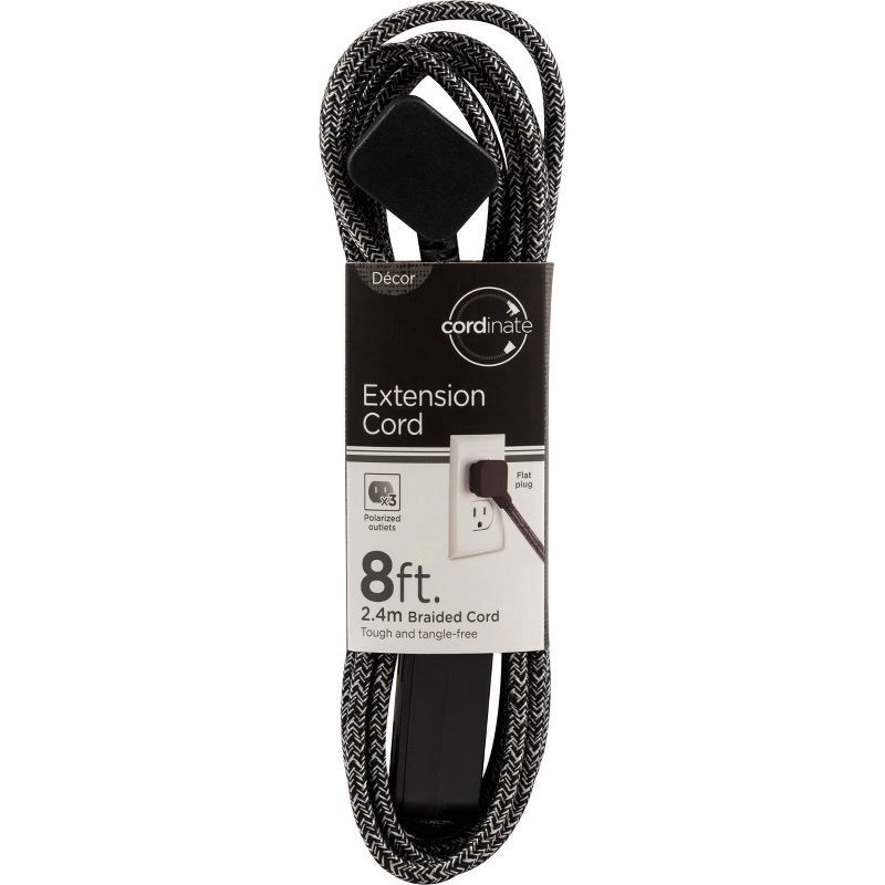 slide 2 of 6, Decor Jasco Black/White Extension Cord 8Ft, 1 ct