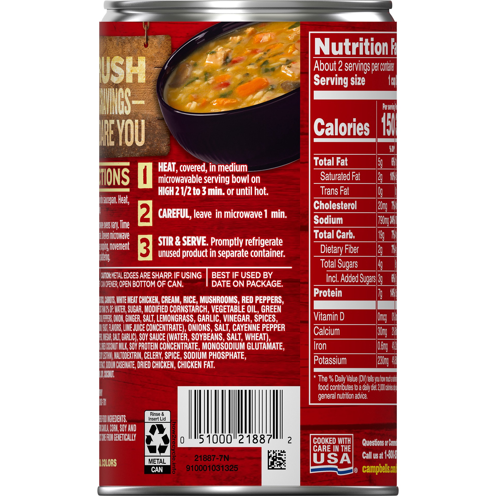 slide 2 of 5, Campbell's Chunky Soup, Wicked Thai-Style Chicken with Rice and Vegetables Soup, 18.6 Oz Can, 18.6 oz