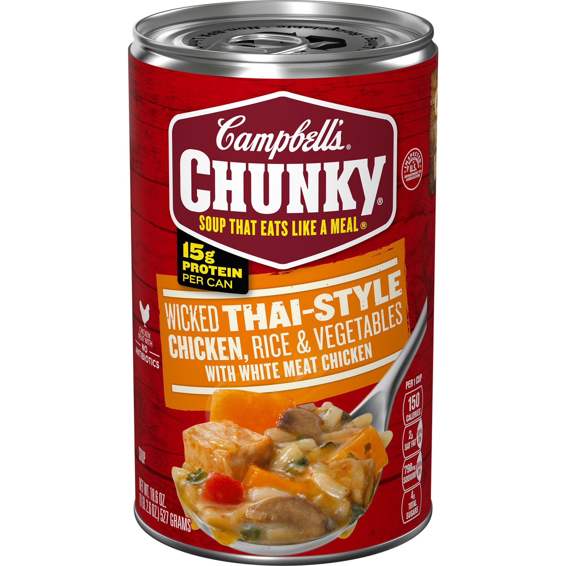 slide 1 of 5, Campbell's Chunky Wicked Thai-Style Chicken With Rice & Vegetables Soup, 18.6 oz