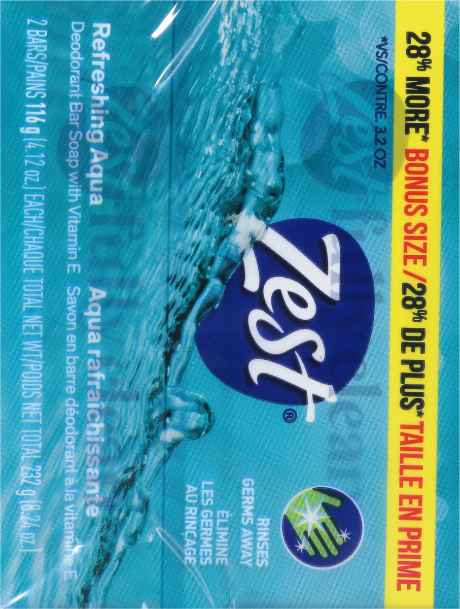 slide 4 of 16, Zest Refreshing Aqua Deodorant Bar Soap with Vitamin E Bonus Size 2 - 4.12 oz Bars, 2 ct