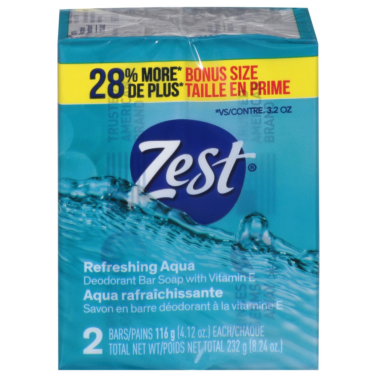 slide 13 of 16, Zest Refreshing Aqua Deodorant Bar Soap with Vitamin E Bonus Size 2 - 4.12 oz Bars, 2 ct