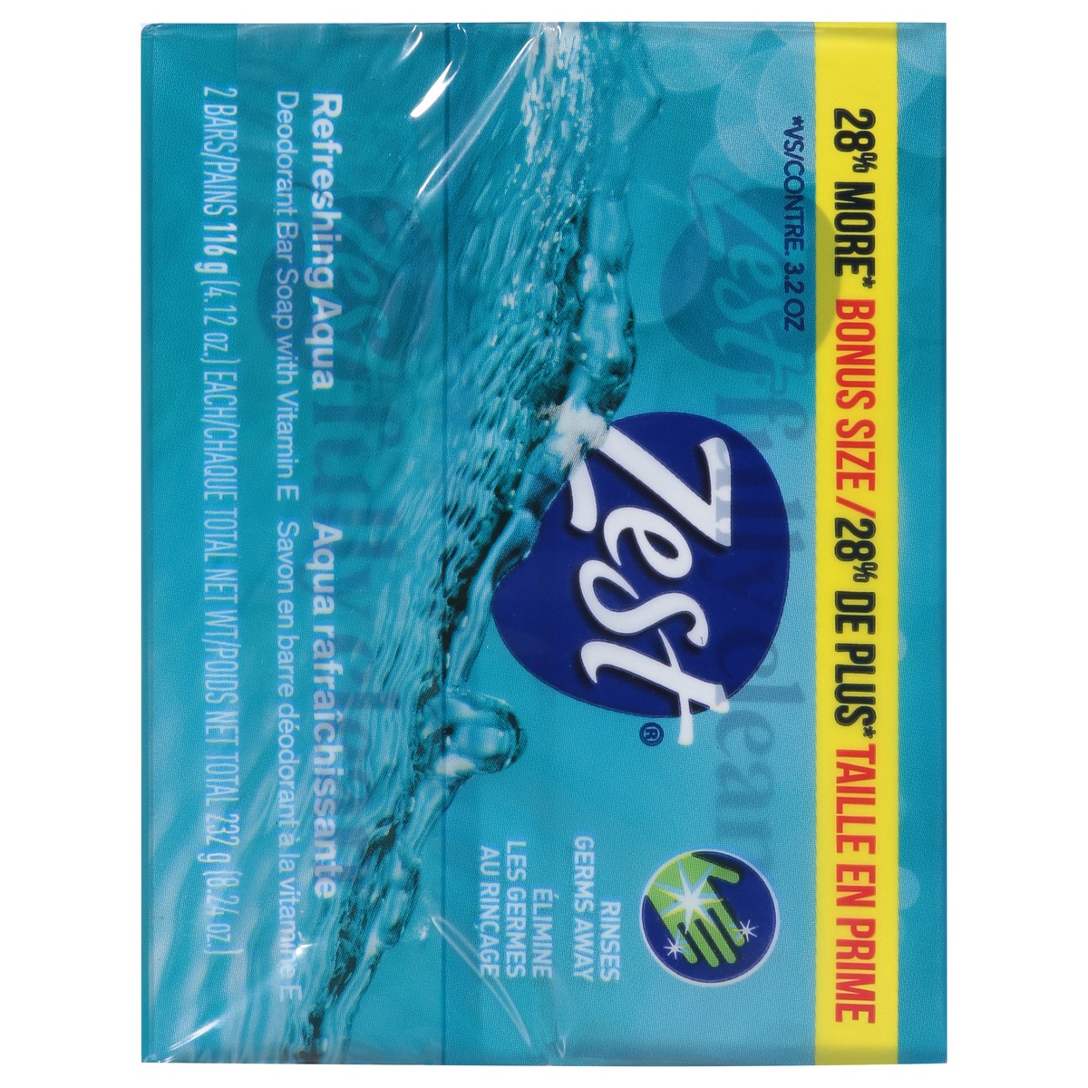 slide 7 of 16, Zest Refreshing Aqua Deodorant Bar Soap with Vitamin E Bonus Size 2 - 4.12 oz Bars, 2 ct