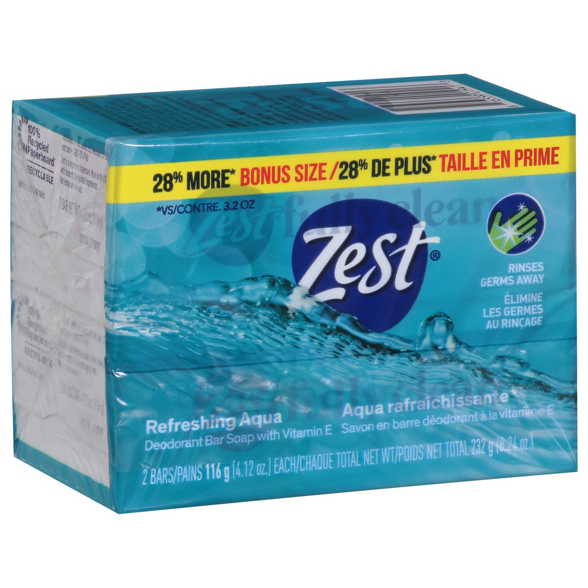 slide 5 of 16, Zest Refreshing Aqua Deodorant Bar Soap with Vitamin E Bonus Size 2 - 4.12 oz Bars, 2 ct