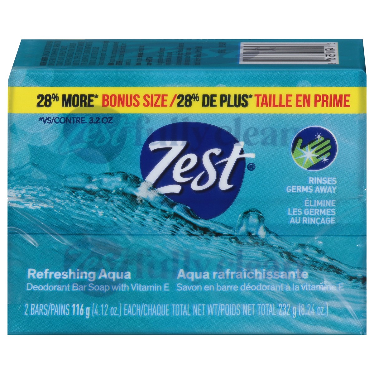 slide 15 of 16, Zest Refreshing Aqua Deodorant Bar Soap with Vitamin E Bonus Size 2 - 4.12 oz Bars, 2 ct