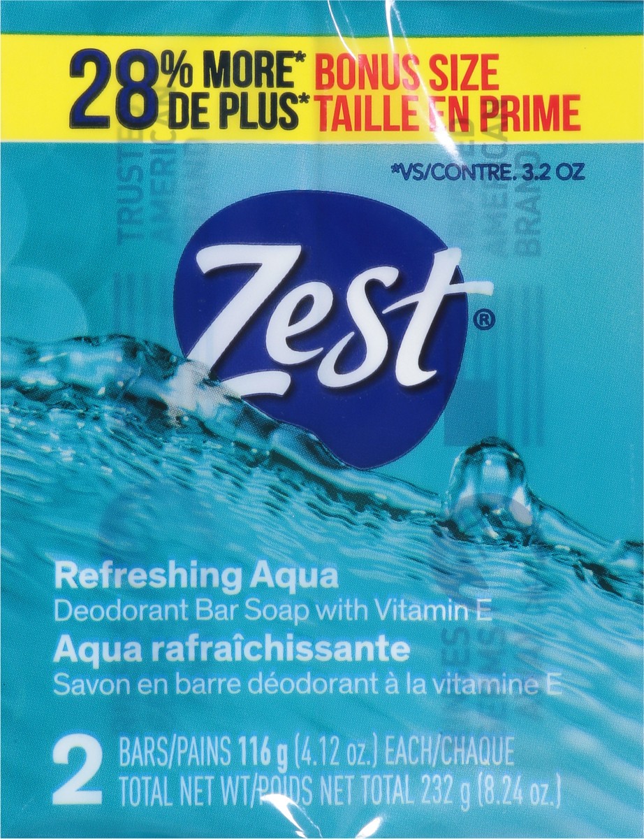 slide 9 of 16, Zest Refreshing Aqua Deodorant Bar Soap with Vitamin E Bonus Size 2 - 4.12 oz Bars, 2 ct