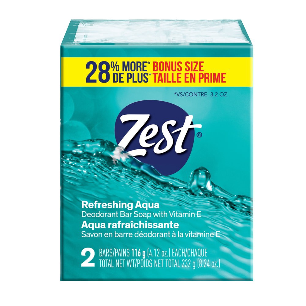 slide 1 of 16, Zest Refreshing Aqua Deodorant Bar Soap with Vitamin E Bonus Size 2 - 4.12 oz Bars, 2 ct