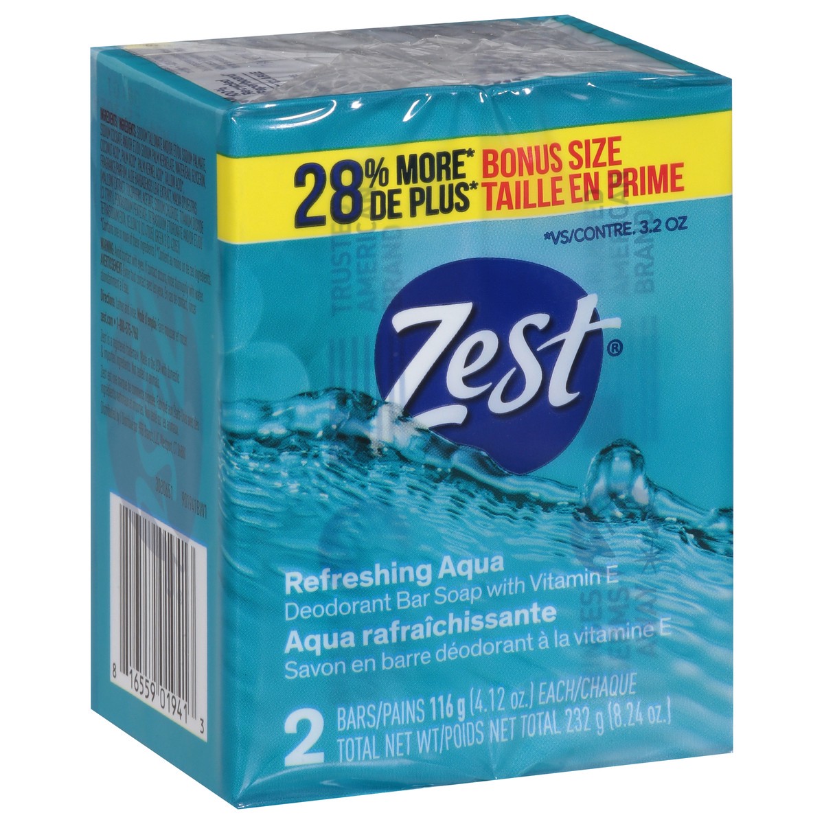 slide 10 of 16, Zest Refreshing Aqua Deodorant Bar Soap with Vitamin E Bonus Size 2 - 4.12 oz Bars, 2 ct