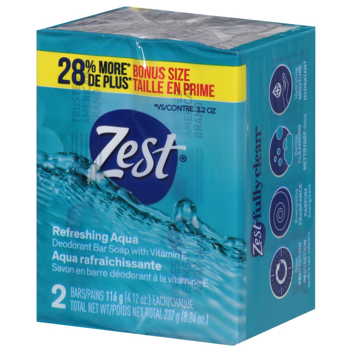 slide 3 of 16, Zest Refreshing Aqua Deodorant Bar Soap with Vitamin E Bonus Size 2 - 4.12 oz Bars, 2 ct