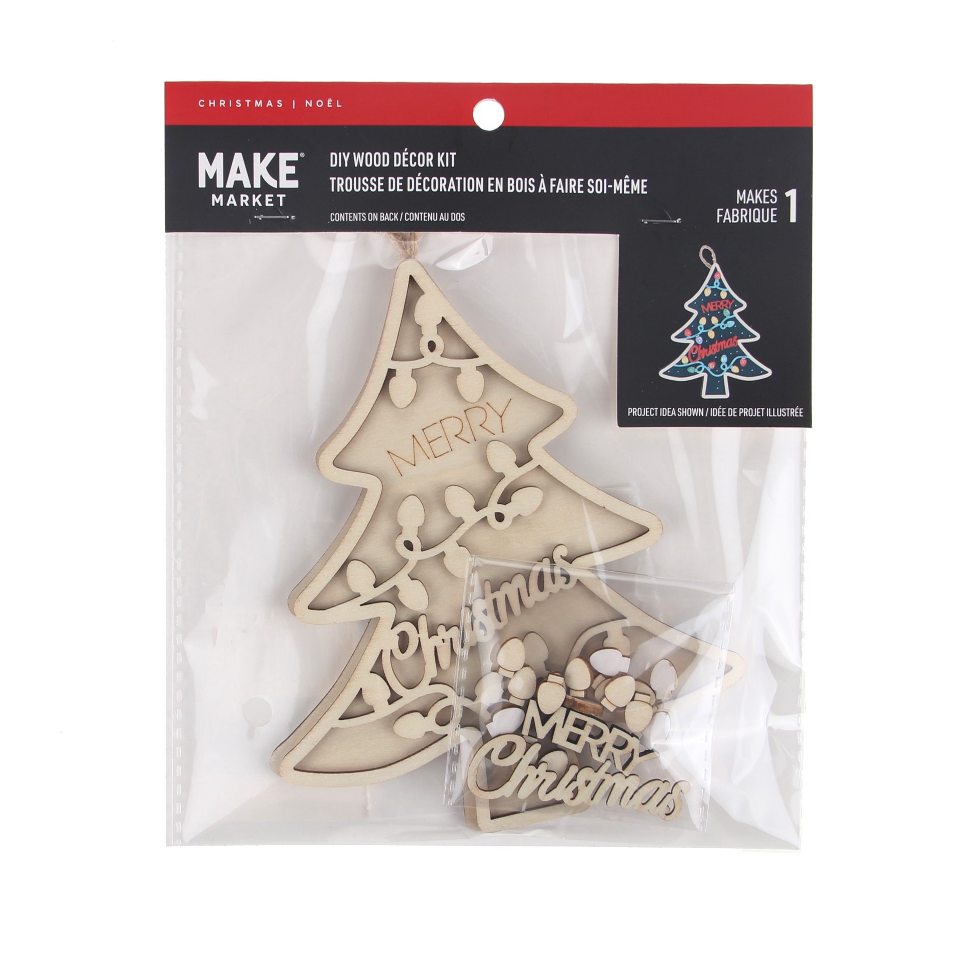 slide 4 of 4, 6" Merry Christmas Tree Diy Wood Decor Kit By Make Market, 5 in x 6 in