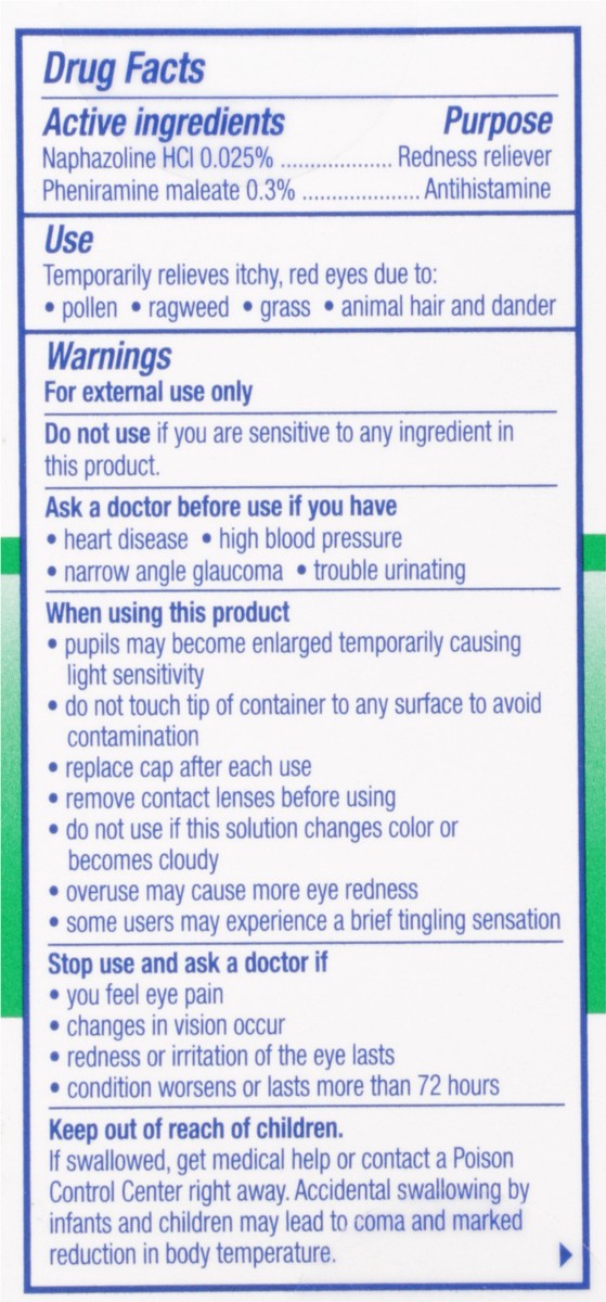 Visine Allergy Eye Relief Multi-Action Antihistamine & Redness Reliever Eye  Drops with Pheniramine Maleate & Naphazoline HCl, Eye Drop Treatment for