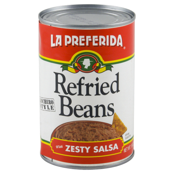 slide 1 of 4, La Preferida Refried Beans with Zesty Salsa, 16 oz