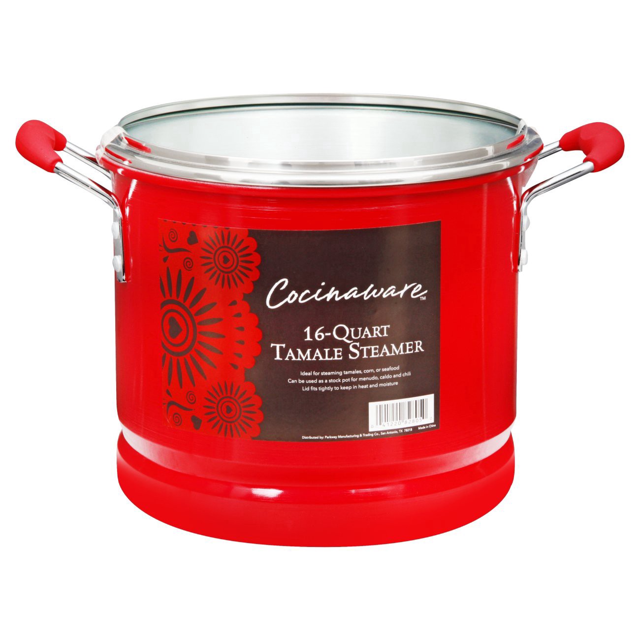 slide 1 of 1, Cocinaware Red Steamer With Glass Lid, 16 qt