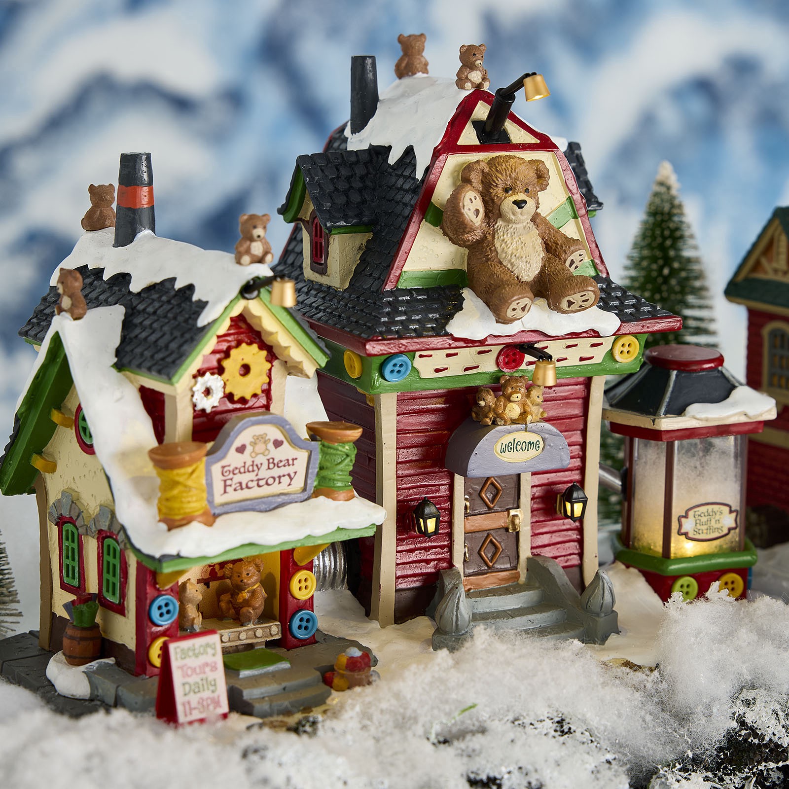 slide 3 of 4, Lemax Caddington Village Teddy Bear Factory, 7.72 in x 10.08 in x 5.31 in