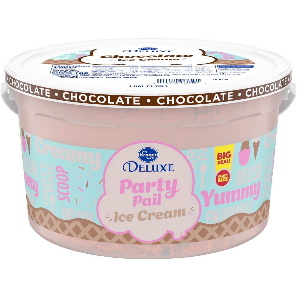 slide 1 of 1, Kroger Deluxe Party Pail Chocolate Flavored Ice Cream Family Size, 1 gal