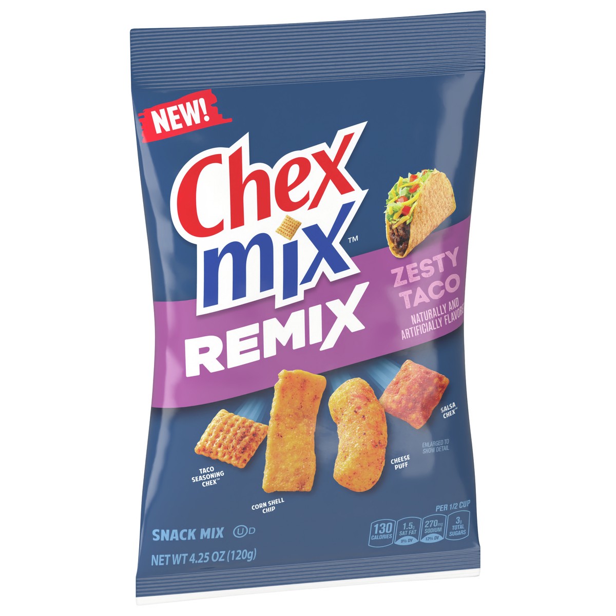 slide 14 of 14, Chex Mix Remix Zesty Taco Snack Mix, 4.25 OZ, 7 oz