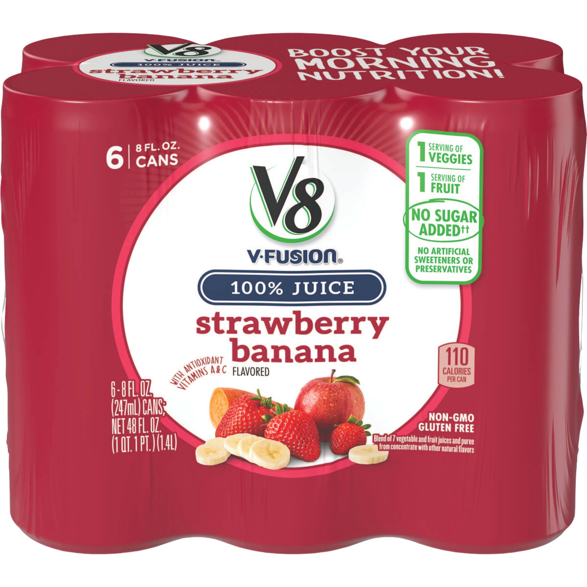 slide 1 of 5, V8 Strawberry Banana, 8 oz., 6 pack, 48 oz