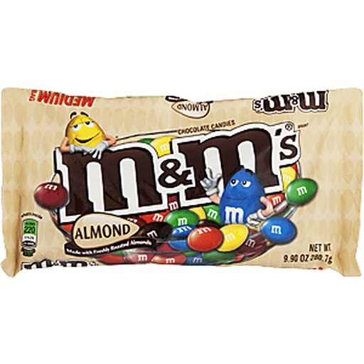 slide 4 of 9, M&M's Chocolate Candies, Almond, Medium Bag, 9.9 oz