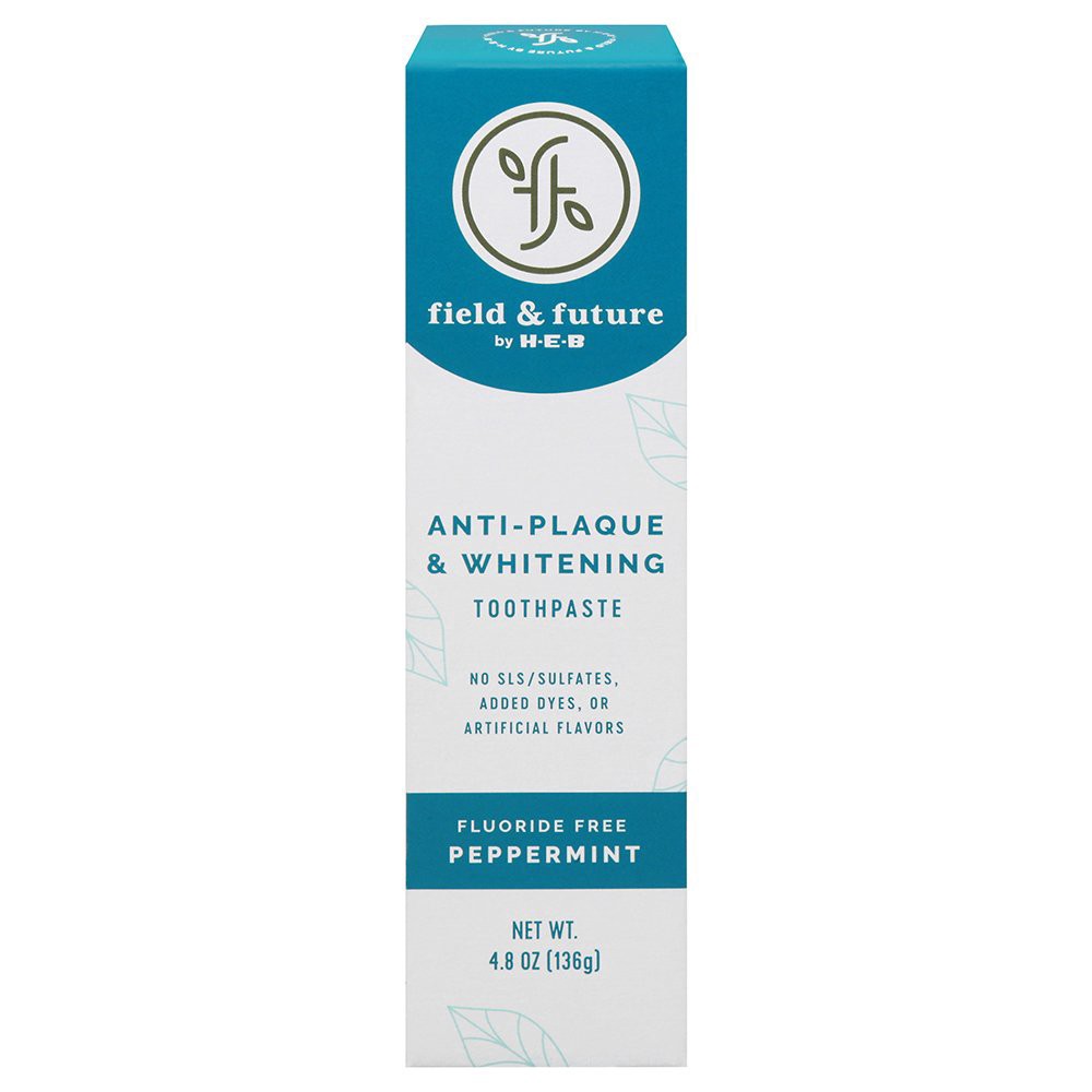 slide 1 of 1, H-E-B Peppermint Anti-Plaque & Whitening Fluoride-Free Toothpaste, 4.8 oz