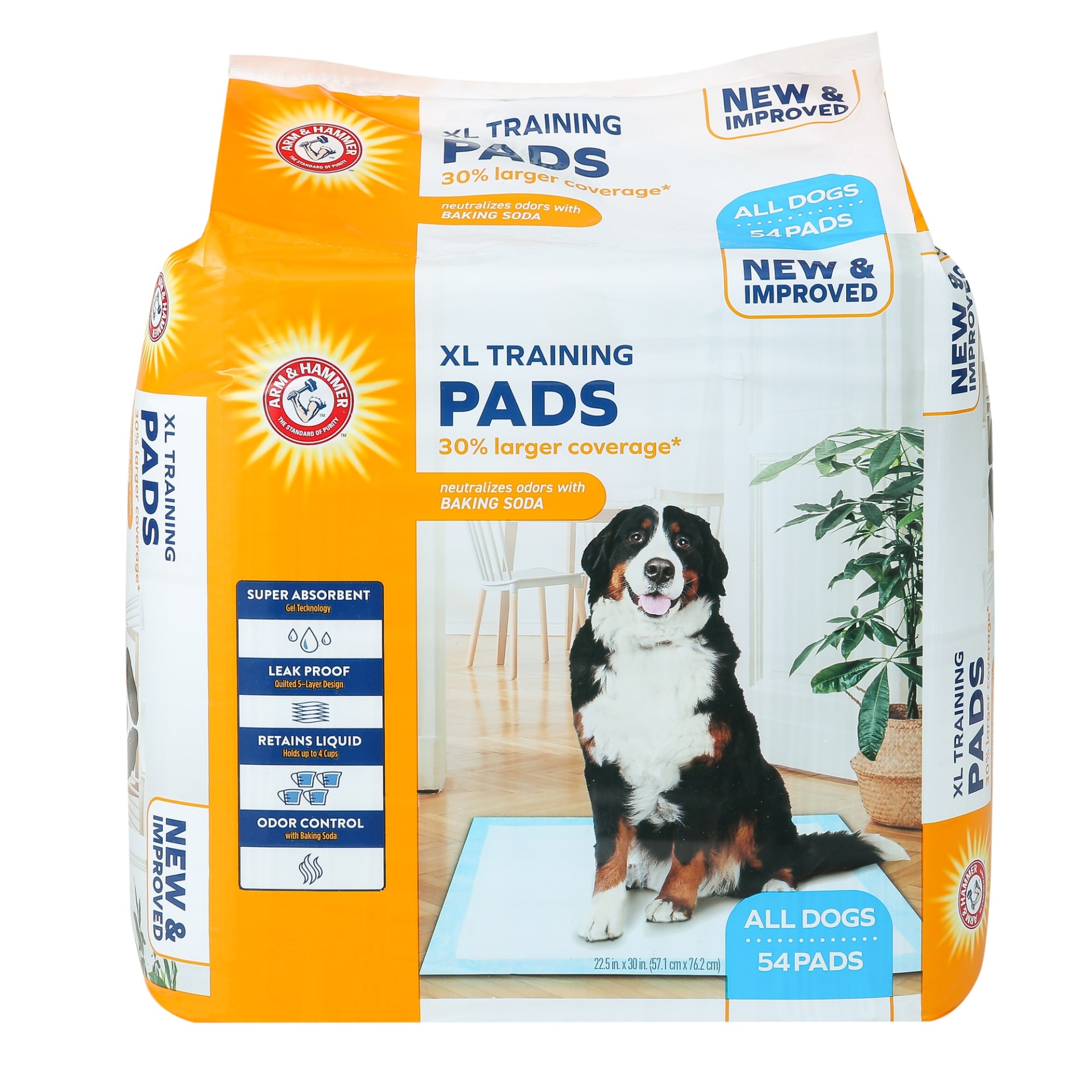 slide 1 of 1, ARM & HAMMER XL Training Pads, 30% More Coverage, Super Absorbent Leak-Proof Odor Control Quilted Pads with Baking Soda, 54 ct