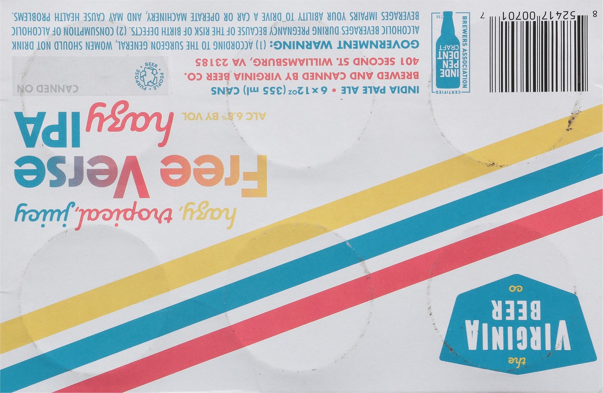 slide 2 of 9, Virginia Beer Hazy IPA Free Verse Beer 6 - 12 oz Cans, 6 ct