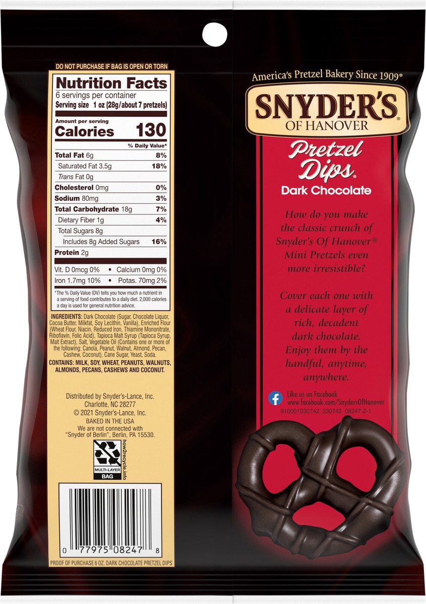 slide 7 of 11, Snyder's of Hanover Pretzels, Dips Dark Chocolate Covered Pretzels, 6 Oz, 6 oz