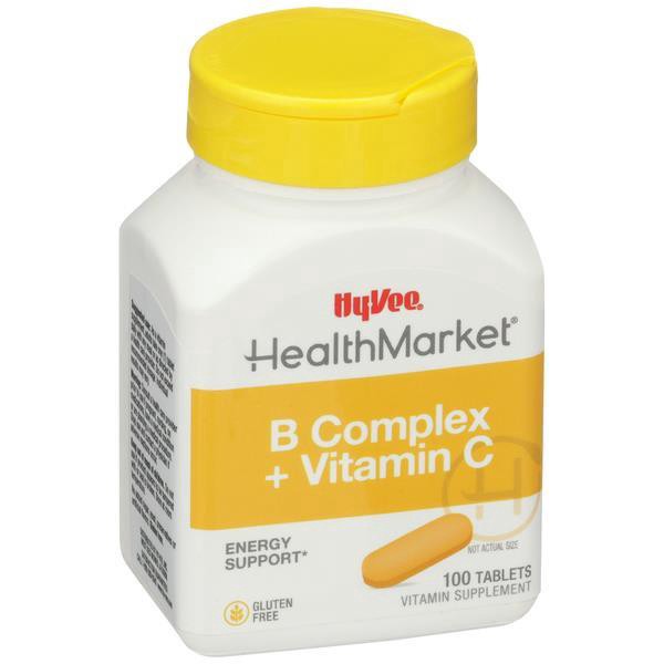 slide 1 of 1, Hy-Vee HealthMarket Natural B Complex With C Dietary Supplement Caplets, 100 ct