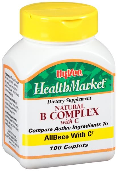 slide 1 of 1, Hy-Vee HealthMarket Natural B Complex With C Dietary Supplement Caplets, 100 ct