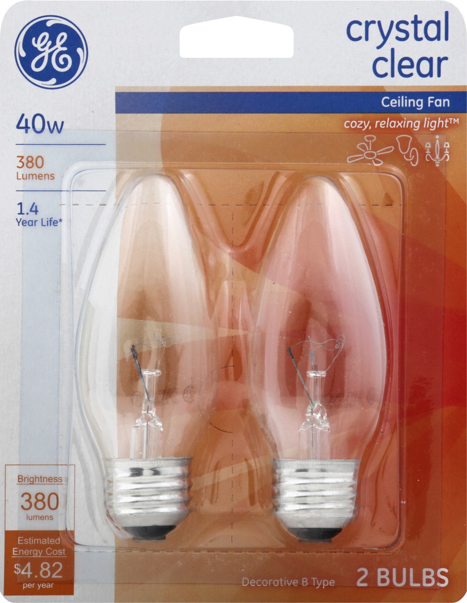 slide 8 of 10, GE Lighting 12993 40 Watt Crystal Clear Blunt Tip Ceiling Fan Bulbs, 2 ct