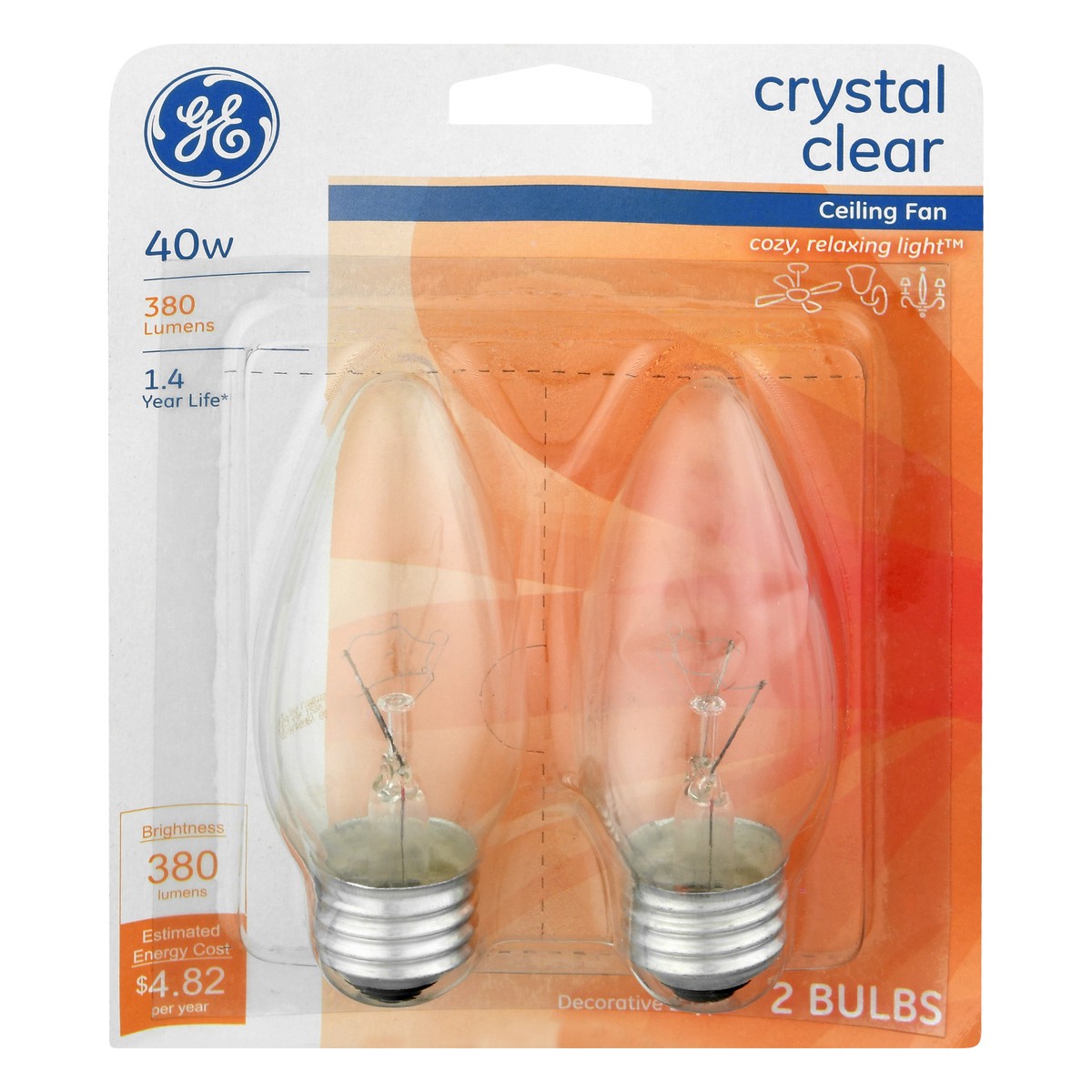 slide 1 of 10, GE Lighting 12993 40 Watt Crystal Clear Blunt Tip Ceiling Fan Bulbs, 2 ct
